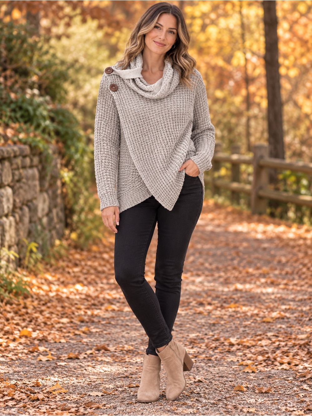 Miracle Cozy Shawl Collar Waffle-Knit Sweater M/L